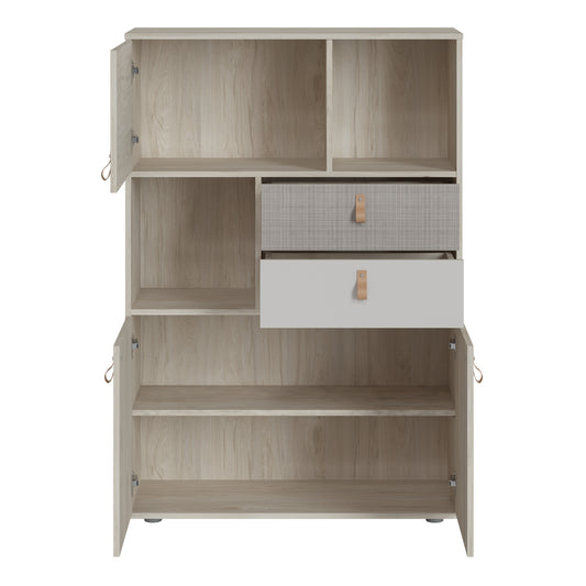 Canvas 3 Door 2 Drawer Cabinet in Light Walnut, Grey Fabric Effect and Cashmere