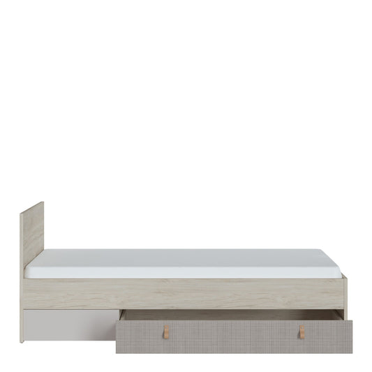 Canvas 90cm Bed with 1 Drawer in Light Walnut, Grey Fabric Effect and Cashmere
