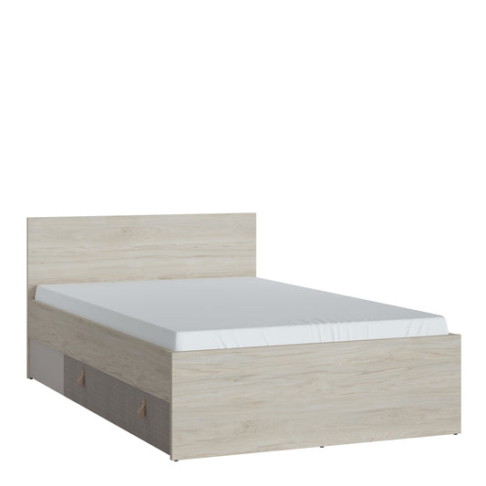 Canvas 120cm Bed with 1 Drawer in Light Walnut, Grey Fabric Effect and Cashmere