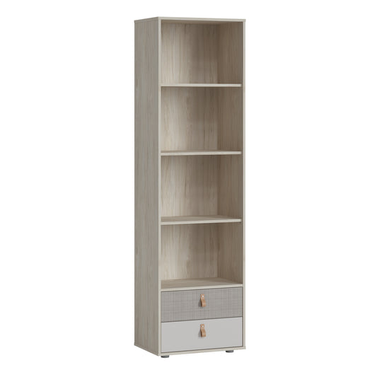 Canvas 2 Drawer Bookcase in Light Walnut, Grey Fabric Effect and Cashmere