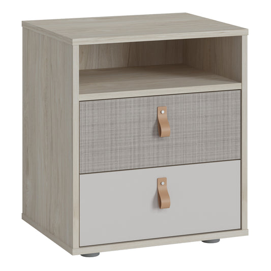 Canvas 2 Drawer Bedside Cabinet in Light Walnut, Grey Fabric Effect and Cashmere