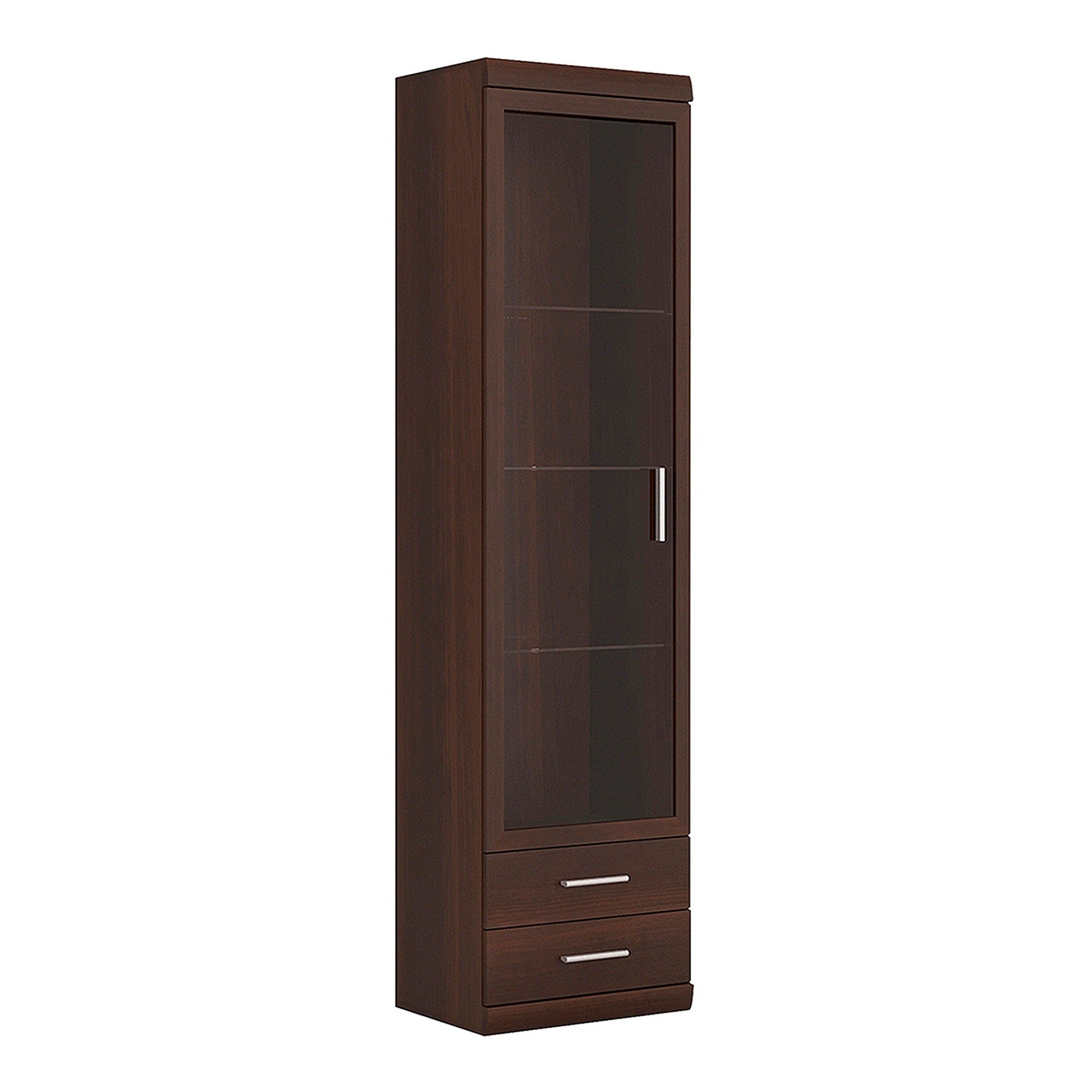 Sovereign Tall Glazed 1 Door 2 Drawer Narrow Cabinet in Dark Mahogany Melamine