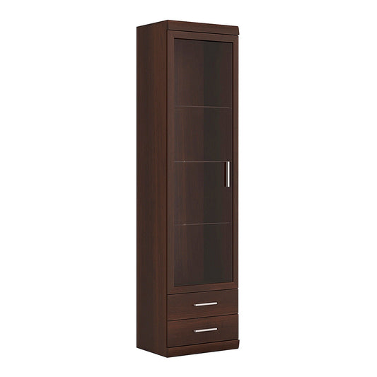 Sovereign Tall Glazed 1 Door 2 Drawer Narrow Cabinet in Dark Mahogany Melamine