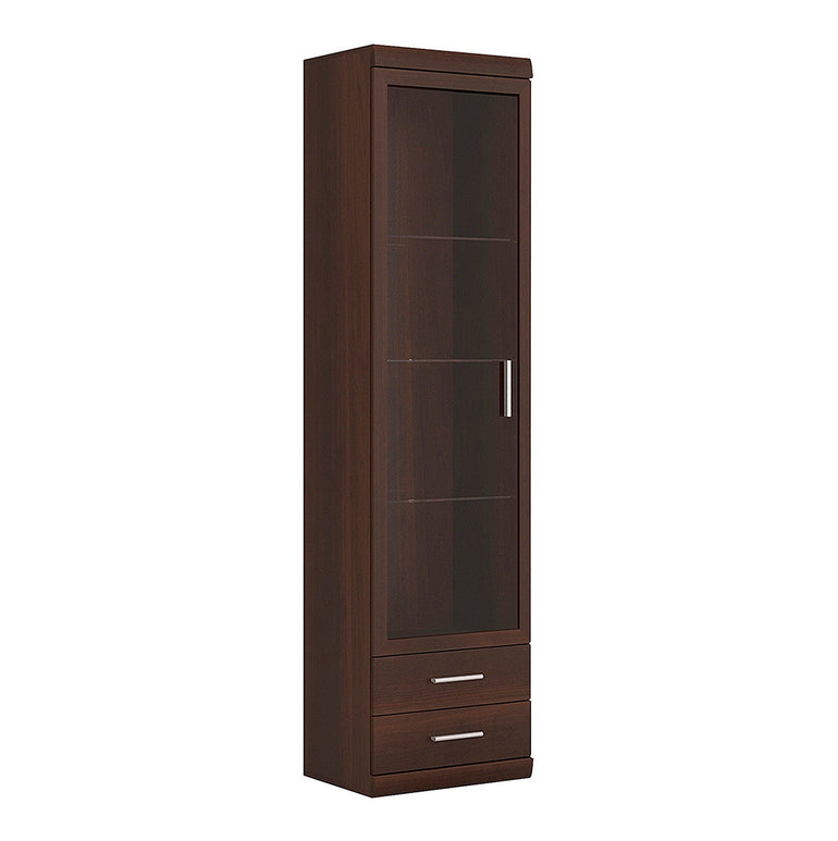 Sovereign Tall Glazed 1 Door 2 Drawer Narrow Cabinet in Dark Mahogany Melamine