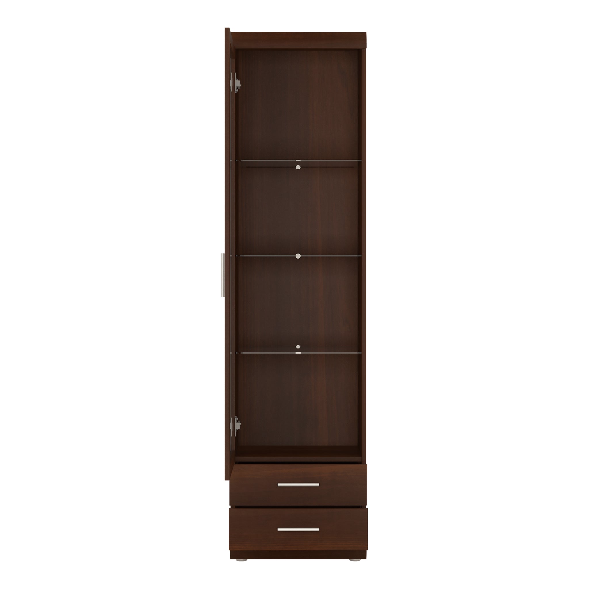 Sovereign Tall Glazed 1 Door 2 Drawer Narrow Cabinet in Dark Mahogany Melamine