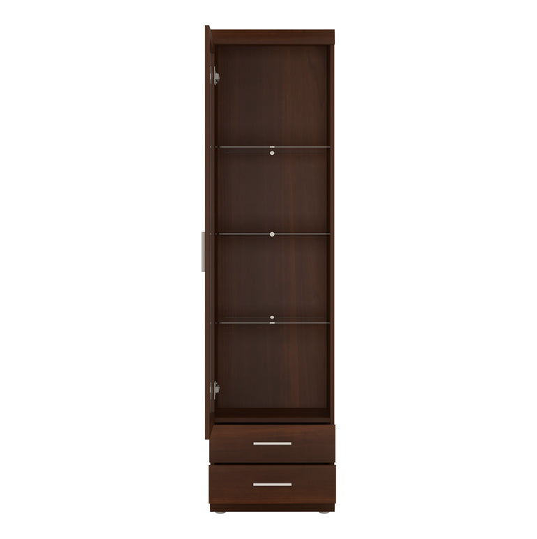 Sovereign Tall Glazed 1 Door 2 Drawer Narrow Cabinet in Dark Mahogany Melamine