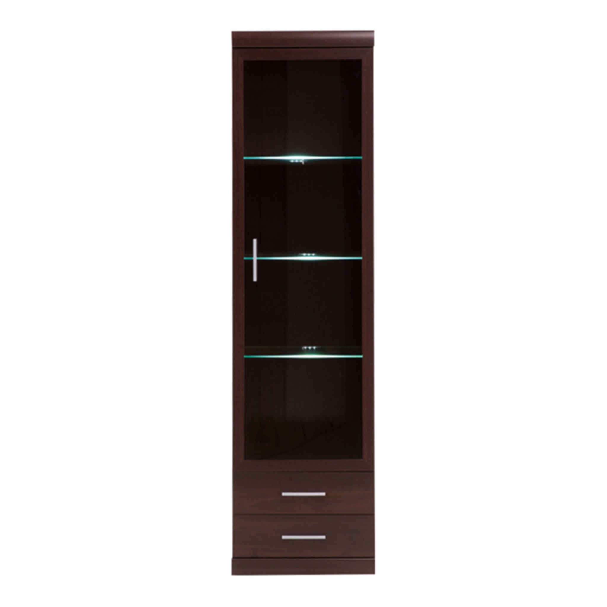 Sovereign Tall Glazed 1 Door 2 Drawer Narrow Cabinet in Dark Mahogany Melamine