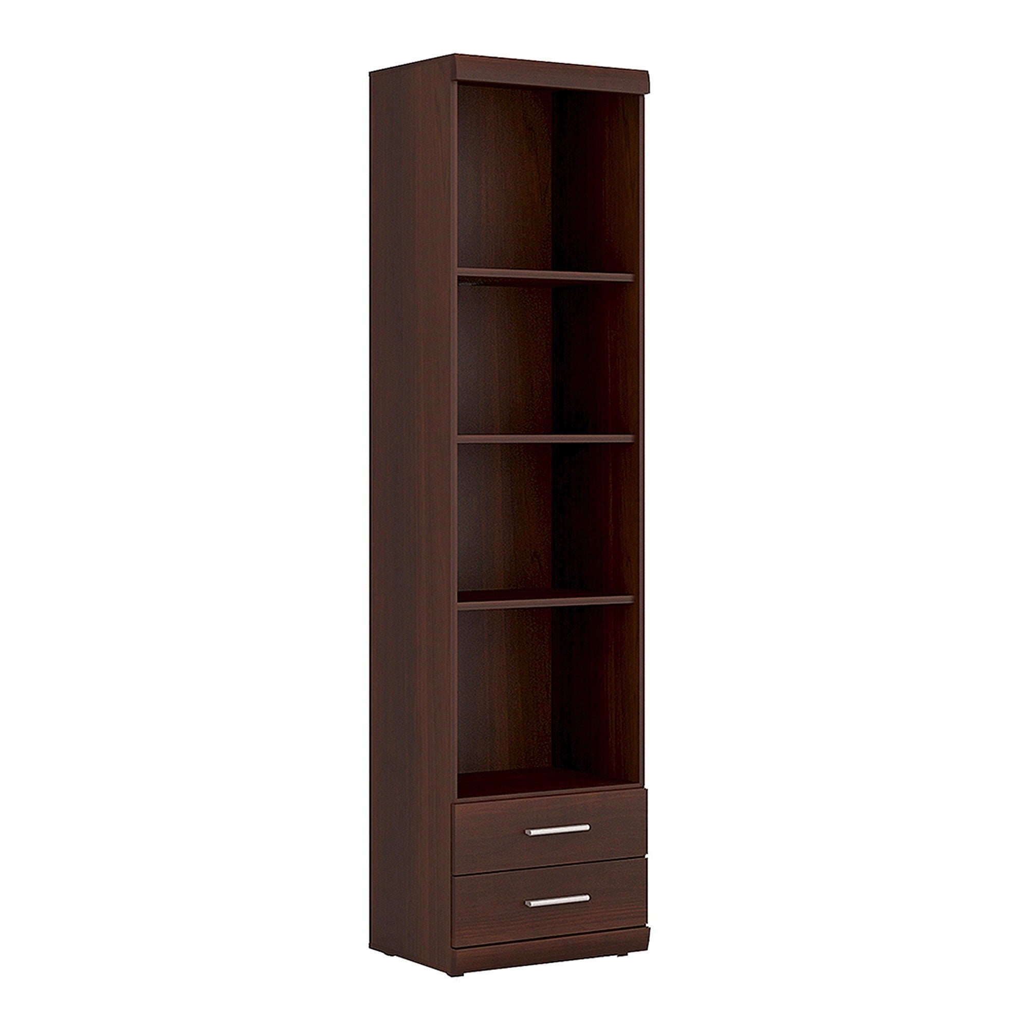 Sovereign Tall 2 Drawer Narrow Cabinet with Open Shelving in Dark Mahogany Melamine