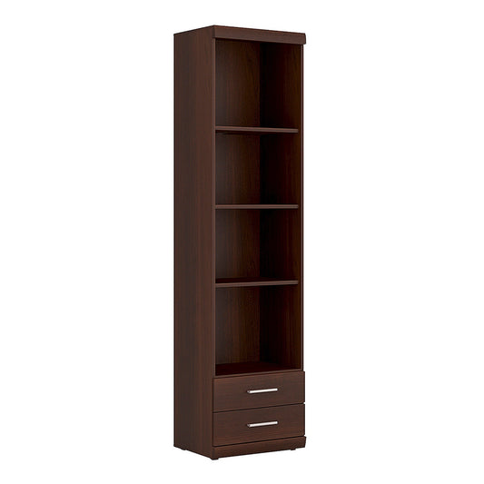 Sovereign Tall 2 Drawer Narrow Cabinet with Open Shelving in Dark Mahogany Melamine