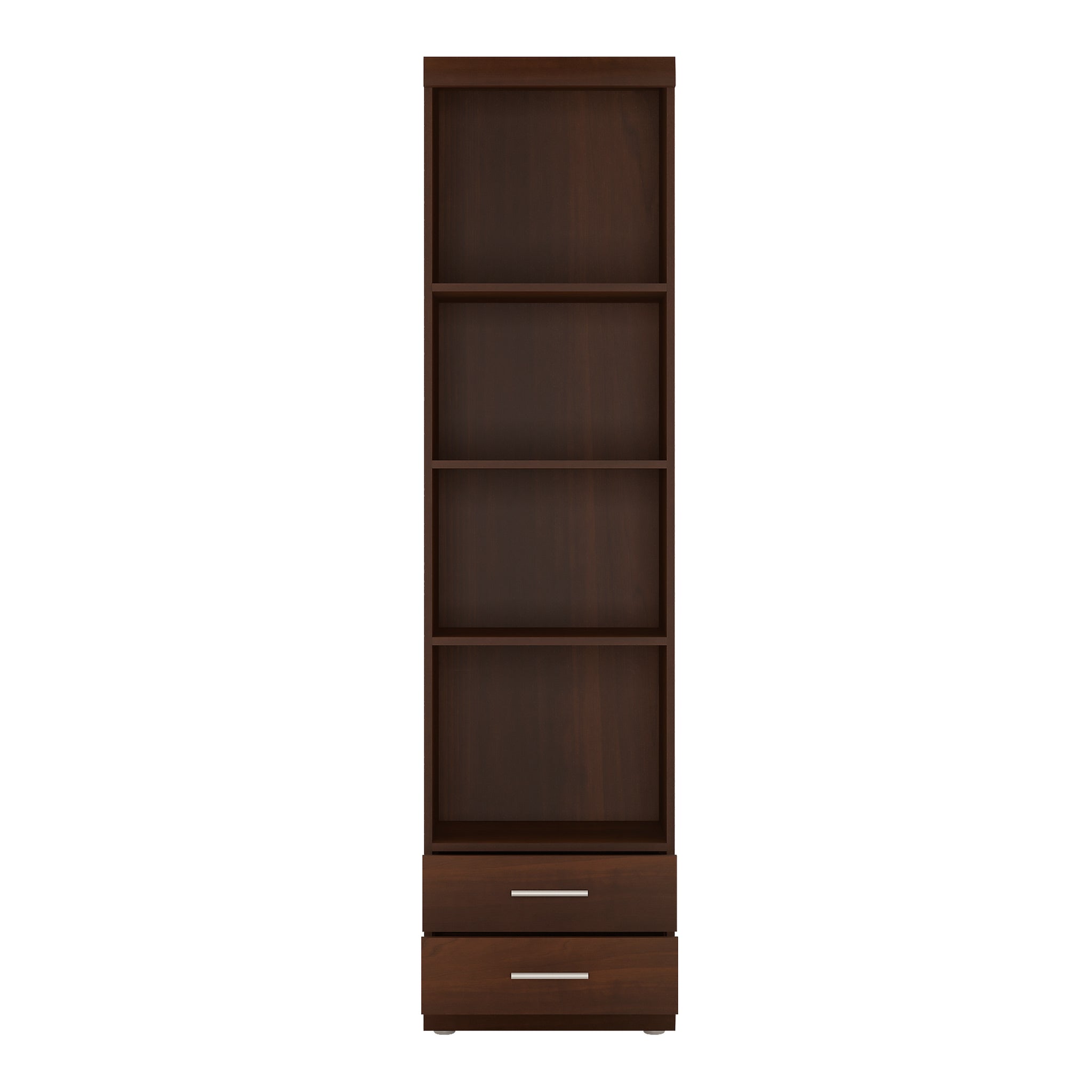 Sovereign Tall 2 Drawer Narrow Cabinet with Open Shelving in Dark Mahogany Melamine