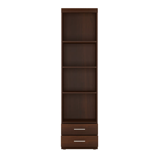 Sovereign Tall 2 Drawer Narrow Cabinet with Open Shelving in Dark Mahogany Melamine