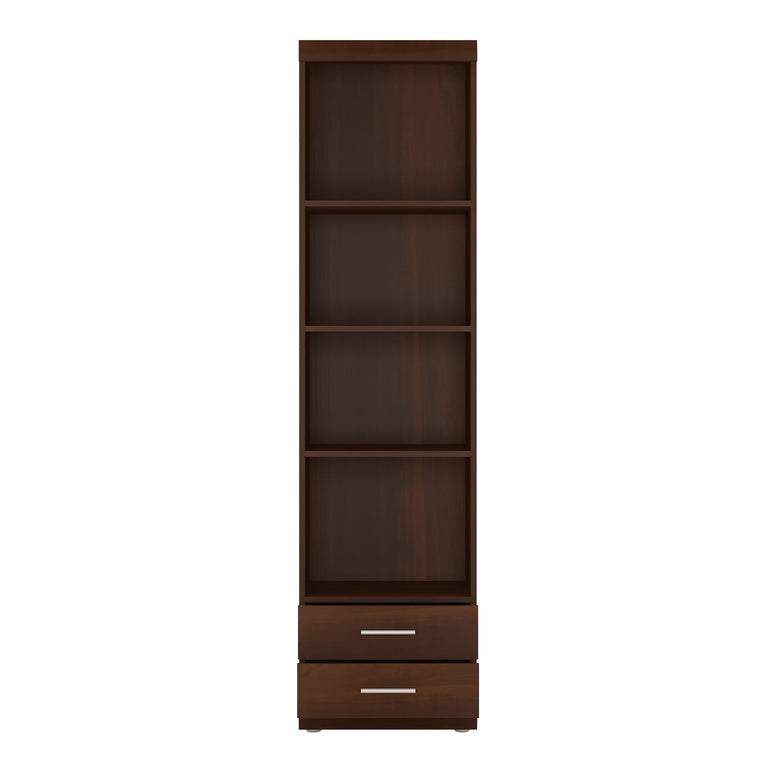Sovereign Tall 2 Drawer Narrow Cabinet with Open Shelving in Dark Mahogany Melamine