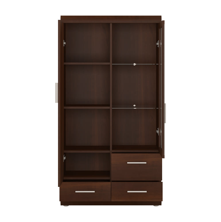 Sovereign 2 Door 3 Drawer Glazed Display Cabinet in Dark Mahogany Melamine