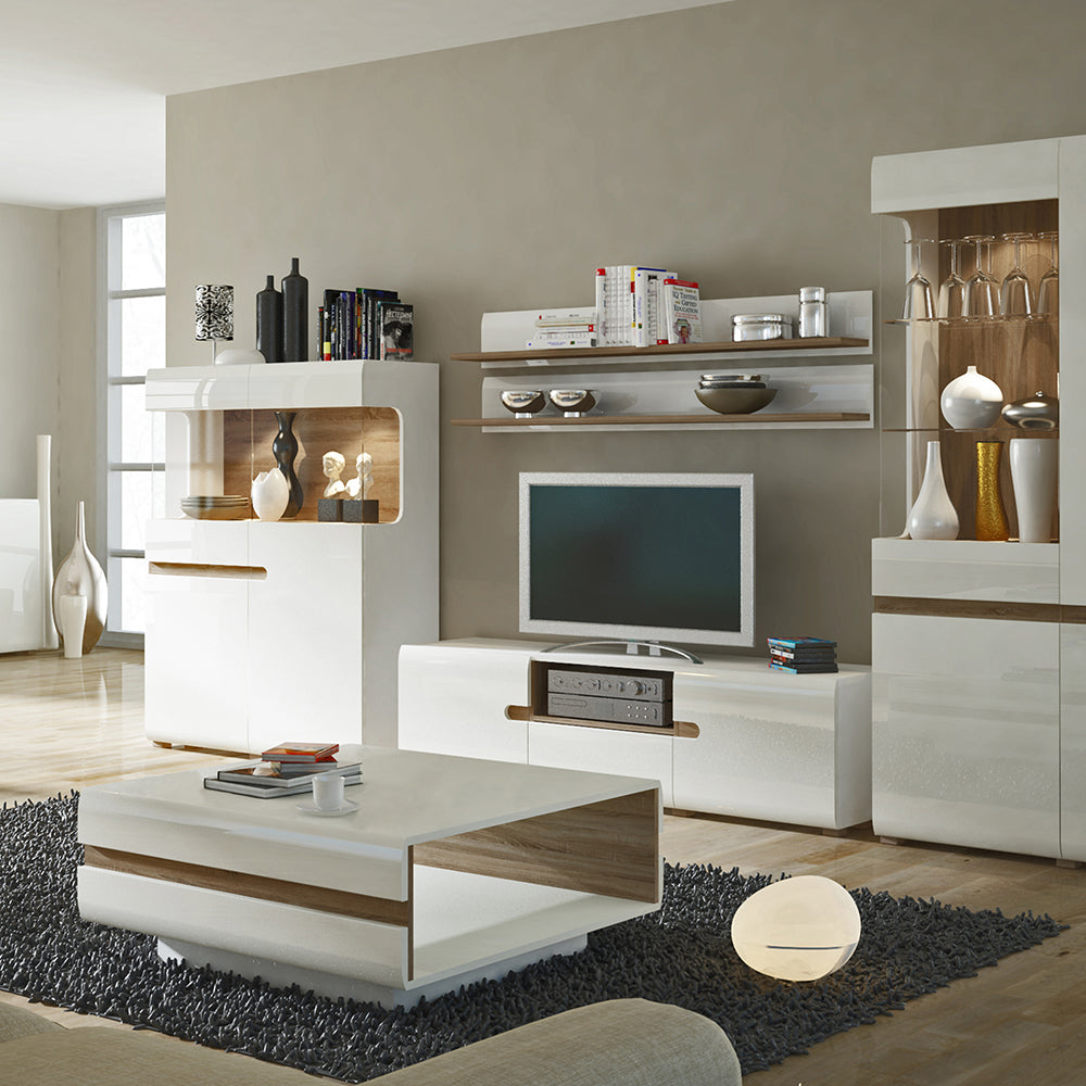 Notting hill Wall Shelf  in White with Oak Trim