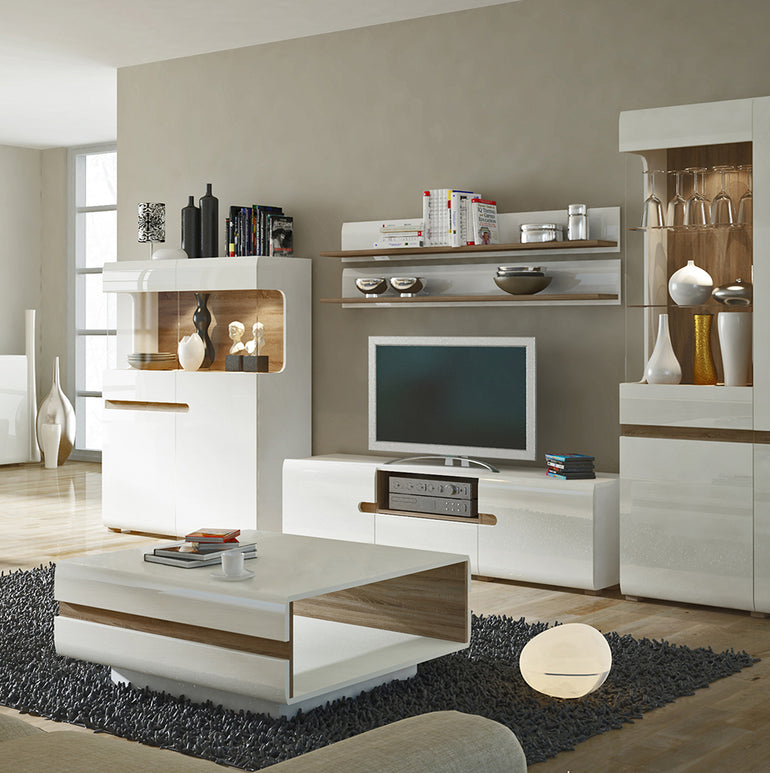 Notting hill Wall Shelf  in White with Oak Trim