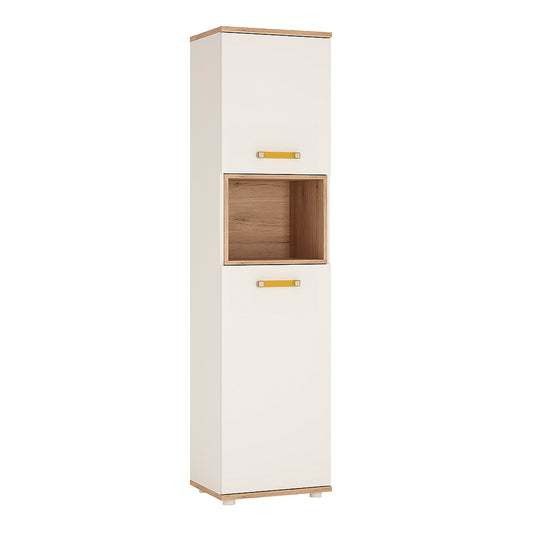 To Play Tall 2 Door Cabinet in Light Oak and white High Gloss (orange handles)