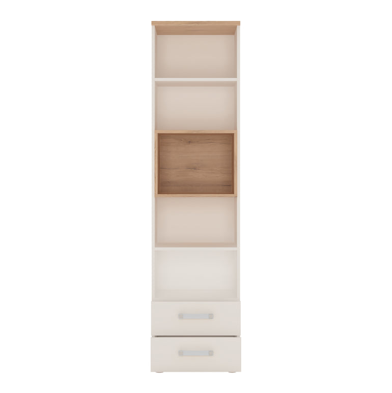 To Play Tall 2 Drawer Bookcase in  Light Oak and white High Gloss