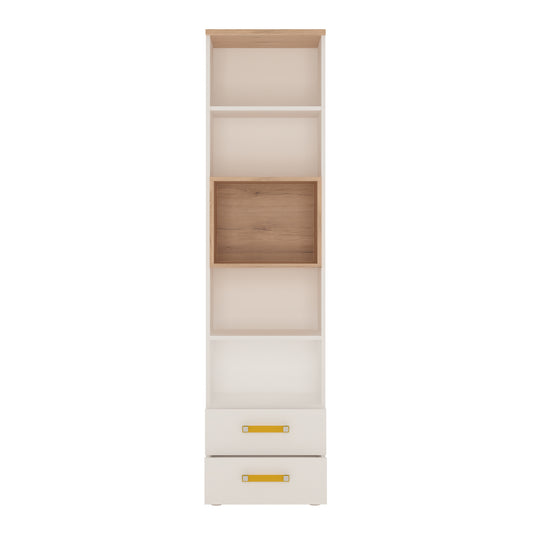To Play Tall 2 Drawer Bookcase in Light Oak and white High Gloss (orange handles)