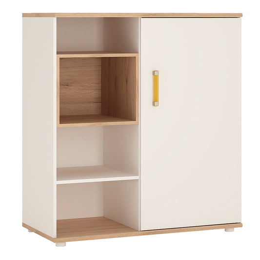 To Play Low Cabinet with shelves (Sliding Door) in Light Oak and white High Gloss (orange handles)