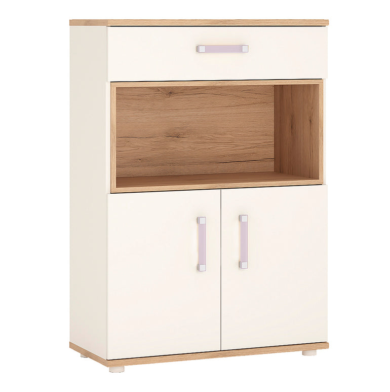 To Play 2 Door 1 Drawer Cupboard with open shelf in Light Oak and white High Gloss
