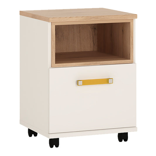 To Play 1 Door Desk Mobile in Light Oak and white High Gloss (orange handles)