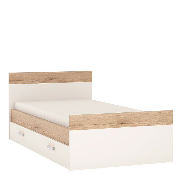To Play Single Bed with under Drawer in Light Oak and white High Gloss