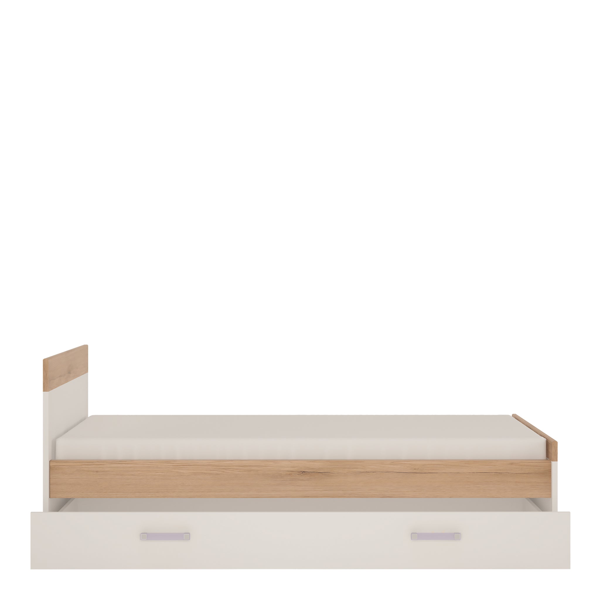To Play Single Bed with under Drawer in Light Oak and white High Gloss