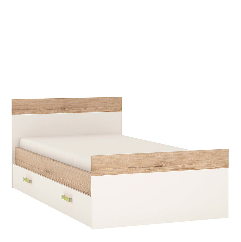 To Play Single Bed with under Drawer in Light Oak and white High Gloss