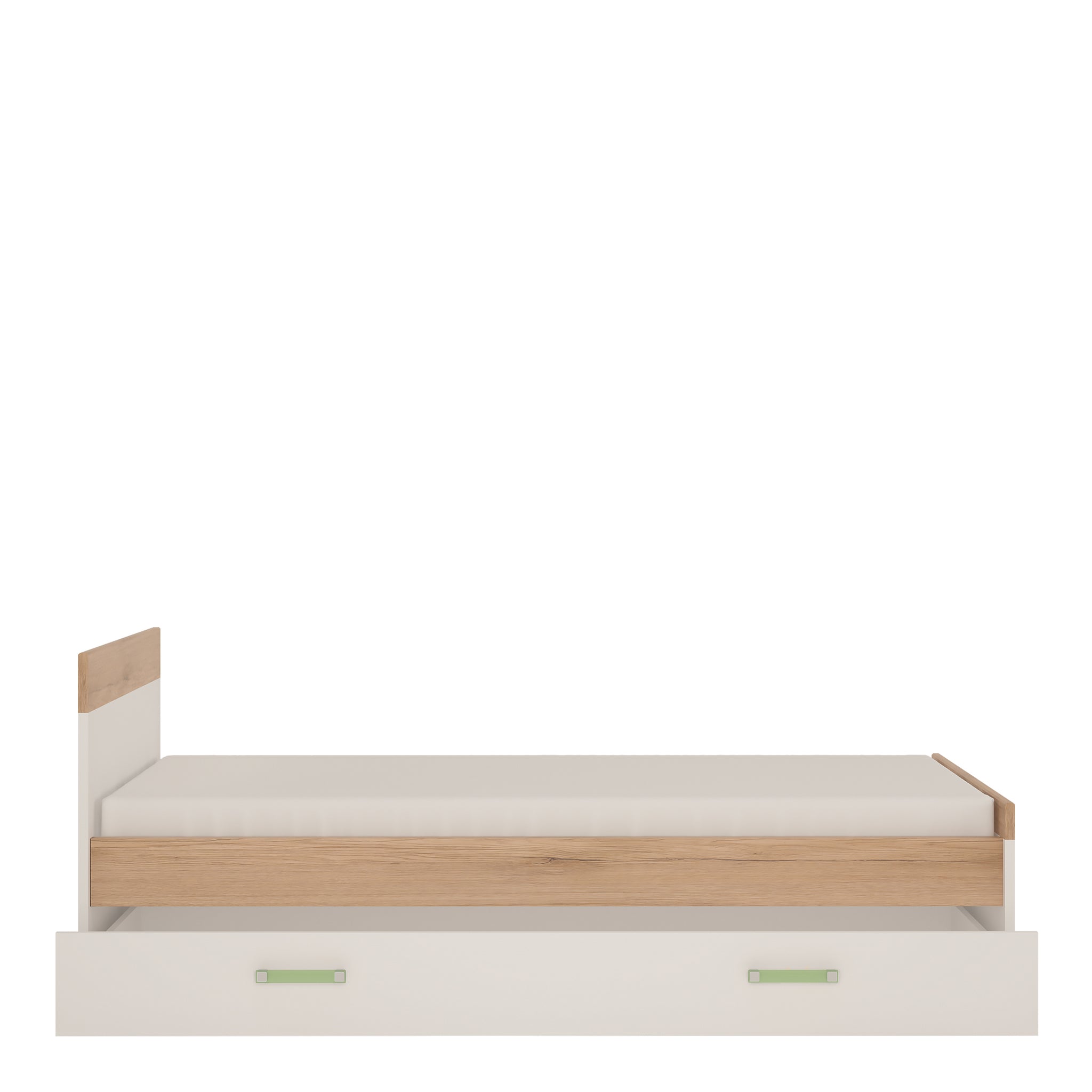 To Play Single Bed with under Drawer in Light Oak and white High Gloss