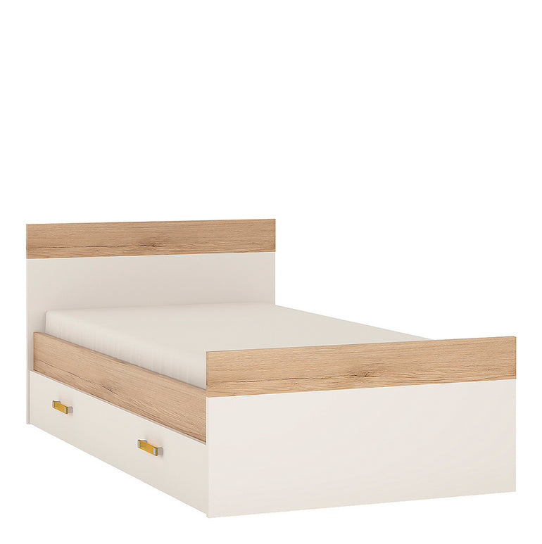 To Play Single Bed with Underbed Drawer in Light Oak and white High Gloss (orange handles)