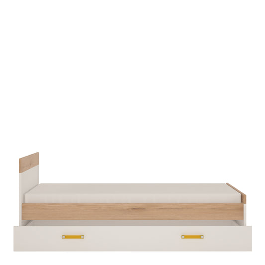 To Play Single Bed with Underbed Drawer in Light Oak and white High Gloss (orange handles)
