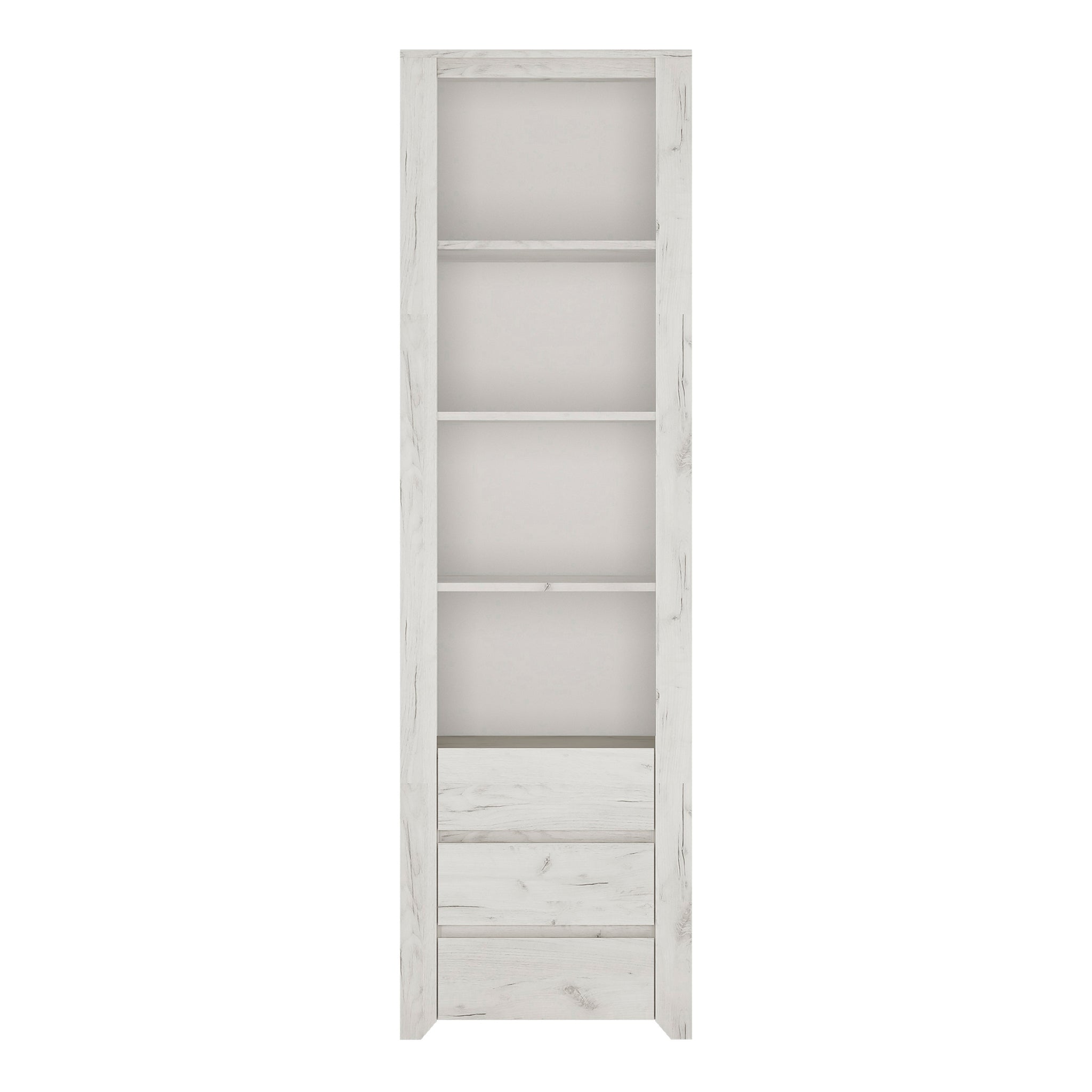 Seraph Tall Narrow 3 Drawer Bookcase in White Craft Oak