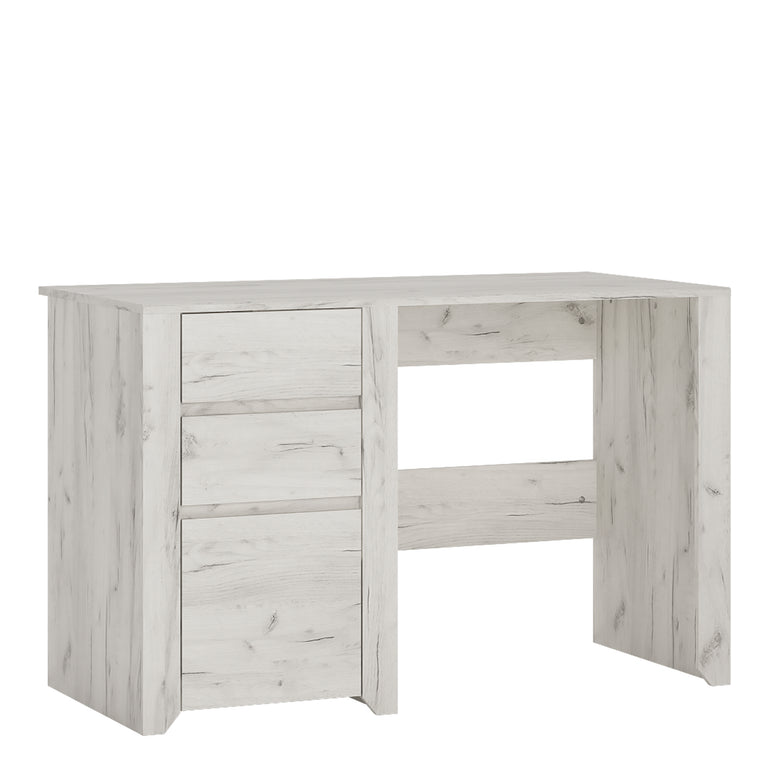 Seraph 3 Drawer Desk in White Craft Oak
