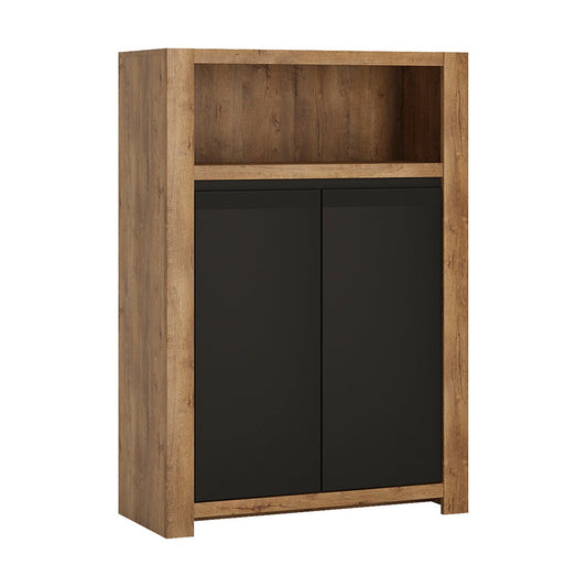 Matanzas 2 door cupboard with open shelf in Lefkas Oak with matte black fronts