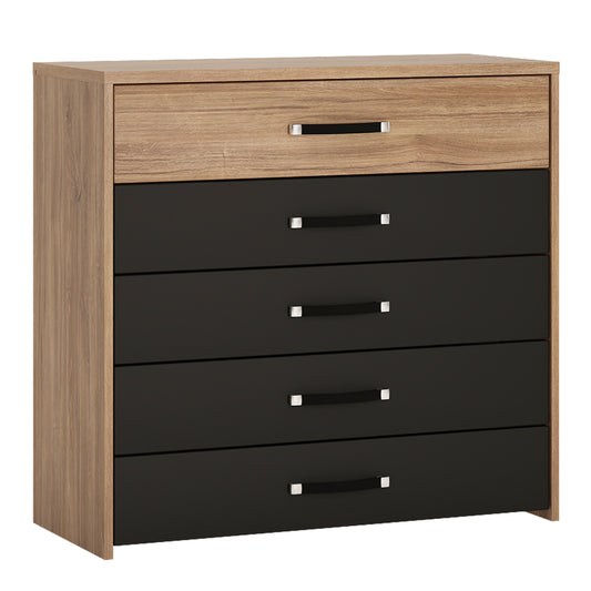 Andorra 5 drawer chest in Oak and Black