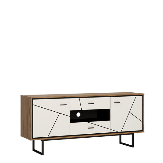 Brulo 2 door 2 drawer TV unit in Walnut and White