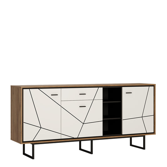Brulo 3 door 1 drawer wide sideboard in Walnut and White