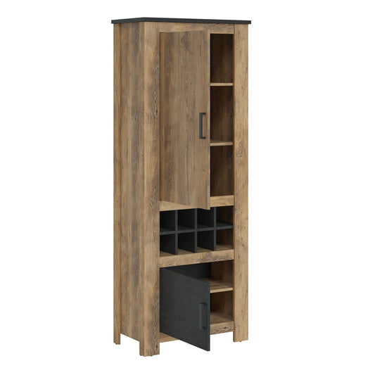 Rapallo 2 door cabinet with wine rack in Chestnut and Matera Grey
