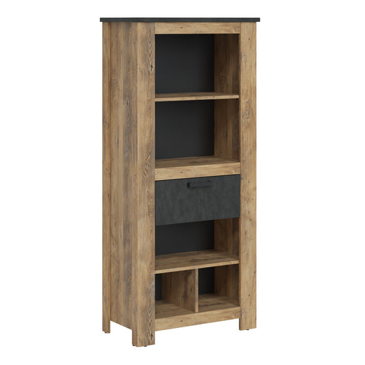 Rapallo 1 drawer bookcase in Chestnut and Matera Grey