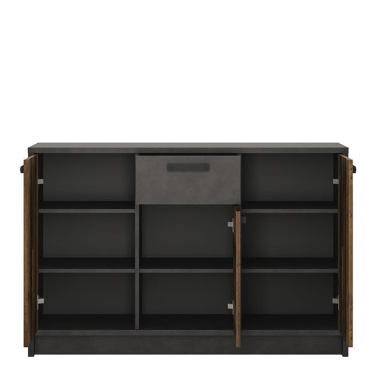 Bronx Cabinet with 3 Doors and 1 Drawer in Walnut and Dark Matera Grey
