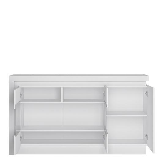 Marseille 3 door glazed sideboard (including LED lighting) in White and High Gloss