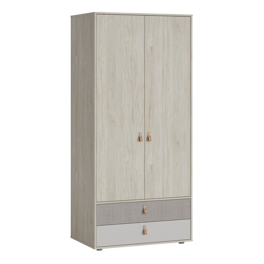 Canvas 2 Door 2 Drawer Wardrobe in Light Walnut, Grey Fabric Effect and Cashmere