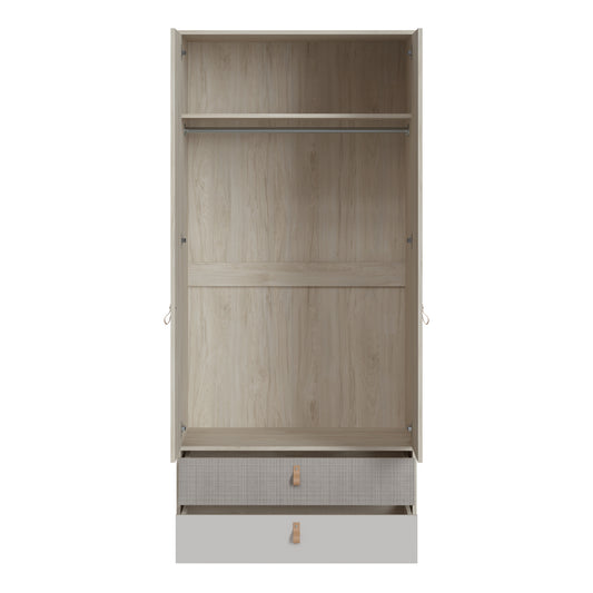 Canvas 2 Door 2 Drawer Wardrobe in Light Walnut, Grey Fabric Effect and Cashmere