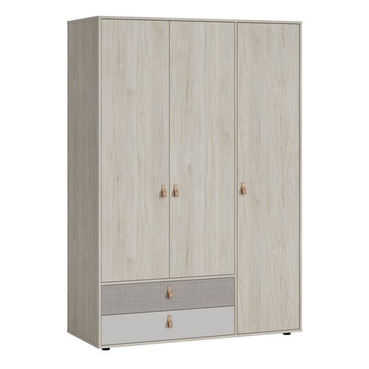 Canvas 3 Door 2 Drawer Wardrobe in Light Walnut, Grey Fabric Effect and Cashmere