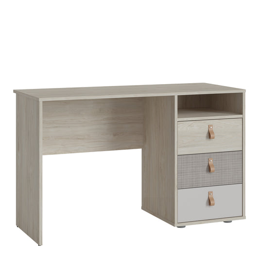 Canvas 3 Drawer Desk in Light Walnut, Grey Fabric Effect and Cashmere