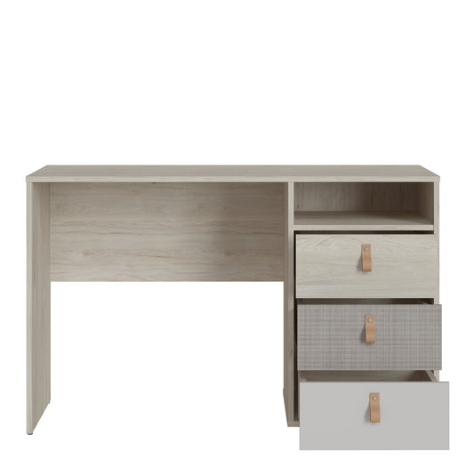 Canvas 3 Drawer Desk in Light Walnut, Grey Fabric Effect and Cashmere