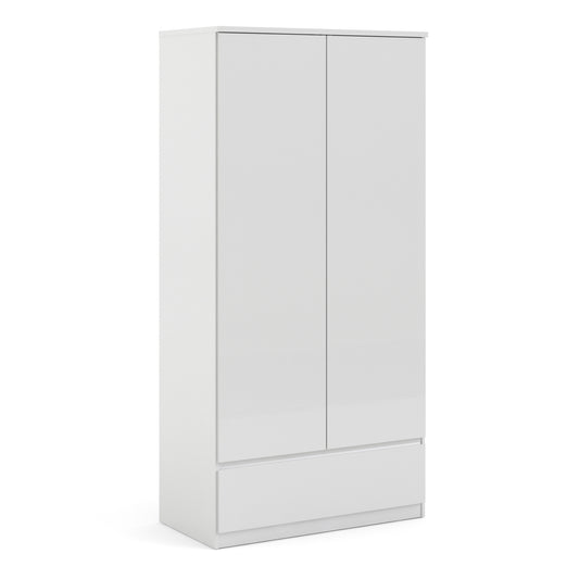 Gaia Wardrobe with 2 doors + 1 drawer in White High Gloss