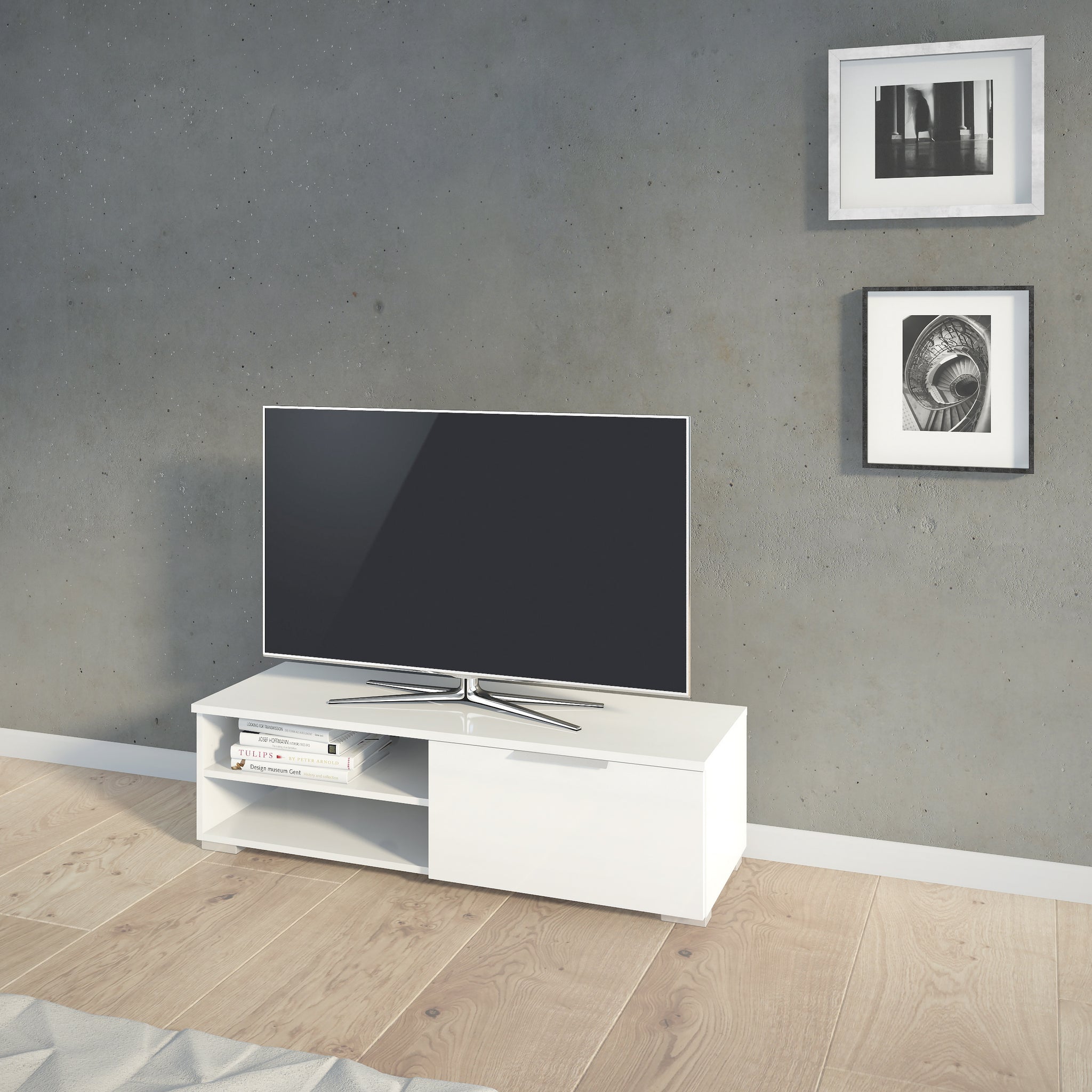 Pair TV Unit 1 Drawers 2 Shelf in White High Gloss