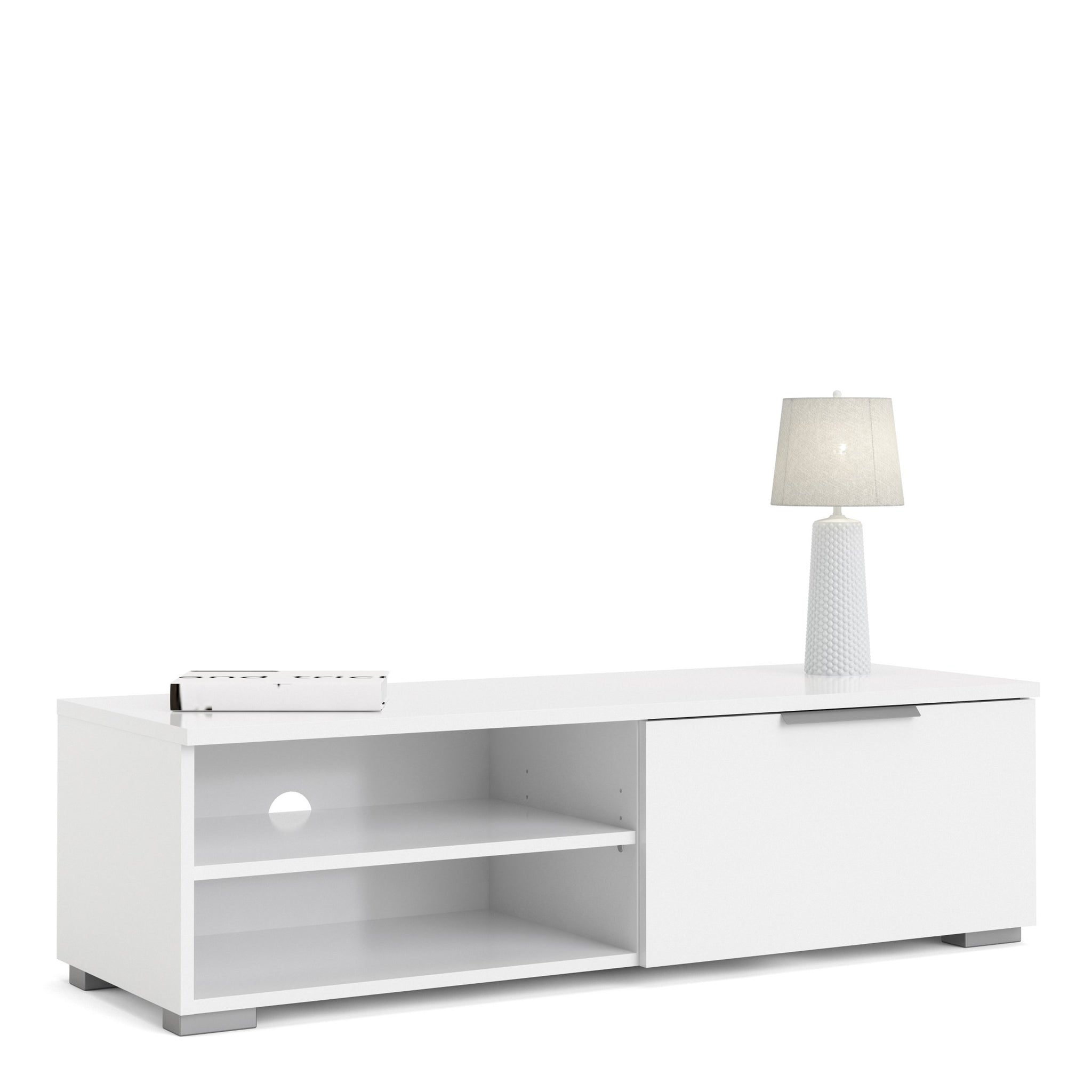 Pair TV Unit 1 Drawers 2 Shelf in White High Gloss