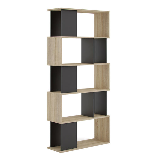 Labyrinth Open Bookcase 4 Shelves in Oak and Black